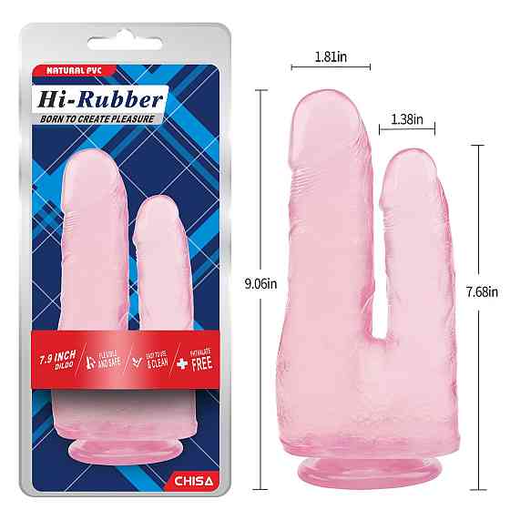 Фаллоимитатор двойной Chisa Hi-Rubber 7.9 на присоске, розовый Sex Aura Киев