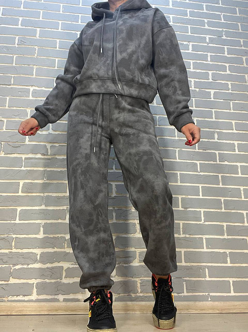 Костюм женский Joy One 98596 худи капюшон с джоггерами вареный мраморный утепленный серый, серый, L Киев - изображение 11