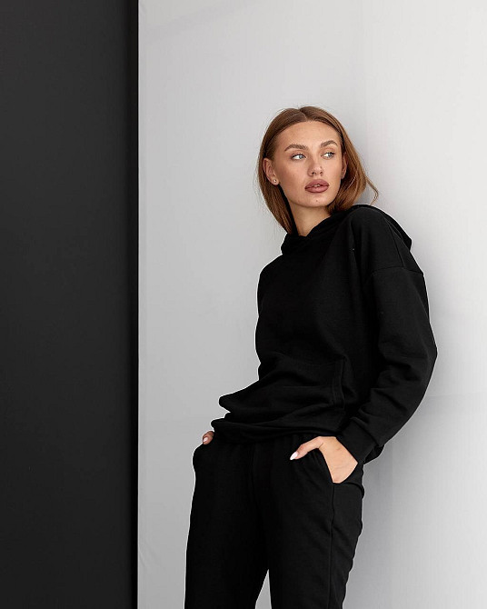 Жіночий спортивний теплий костюм оверсайз Чорний S Харків - фото 1