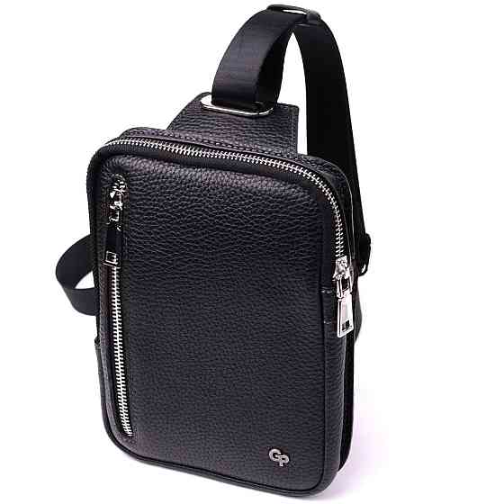 Прямокутна сумка бананка з якісної натуральної шкіри GRANDE PELLE 22877 Чорний Київ