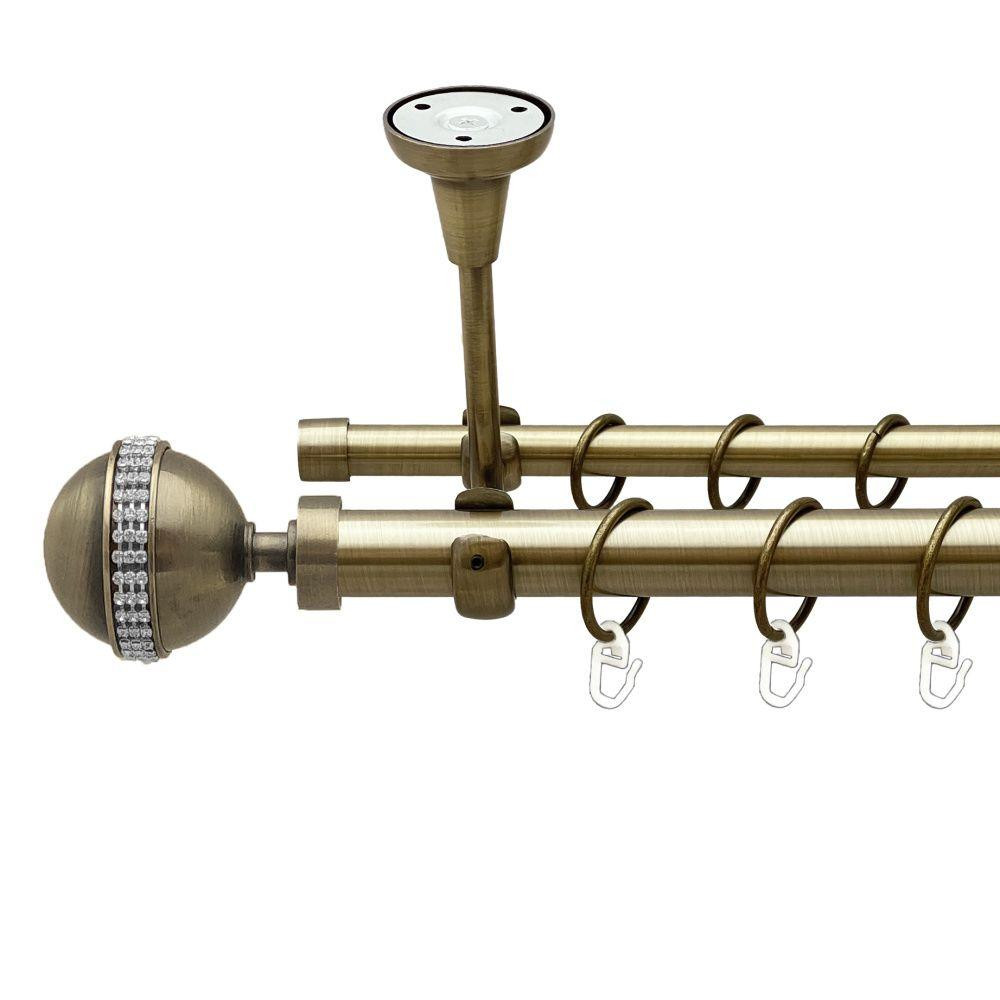 Карниз Orvit Авея металевий дворядний відкритий до стелі гладка труба кільце металеве Антик 25\16 мм 160 см (00-00018450) Львів - фото 1