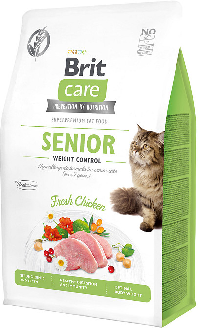 Сухой корм для пожилых кошек с избыточным весом Брит Brit Care Cat GF Senior Weight Control с курицей, 0.4 кг Винница - изображение 1