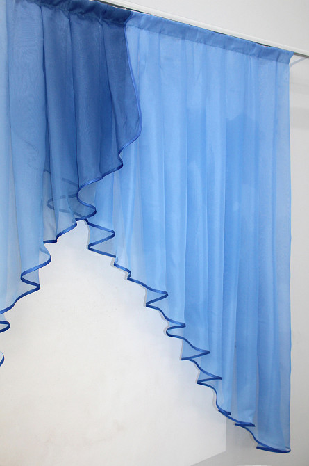 Кухонная занавеска VR-Textil № 023к белый с синим 150х150 см (59-722) Киев - изображение 6