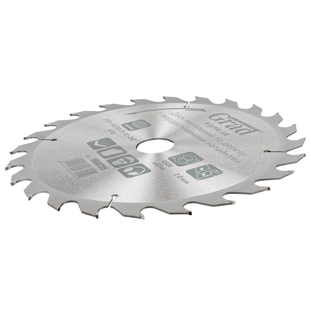 Диск пильный по дереву с твердосплавными напайками 250×32(30;25.4)×24T GRAD (1958725) Ровно - изображение 2