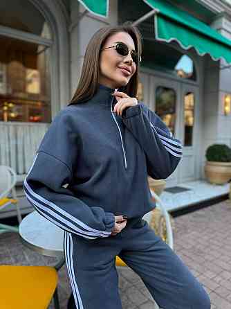Жіночий теплий костюм у спортивному стилі з лампасами двосторонній фліс Графіт, 46/48 Одеса