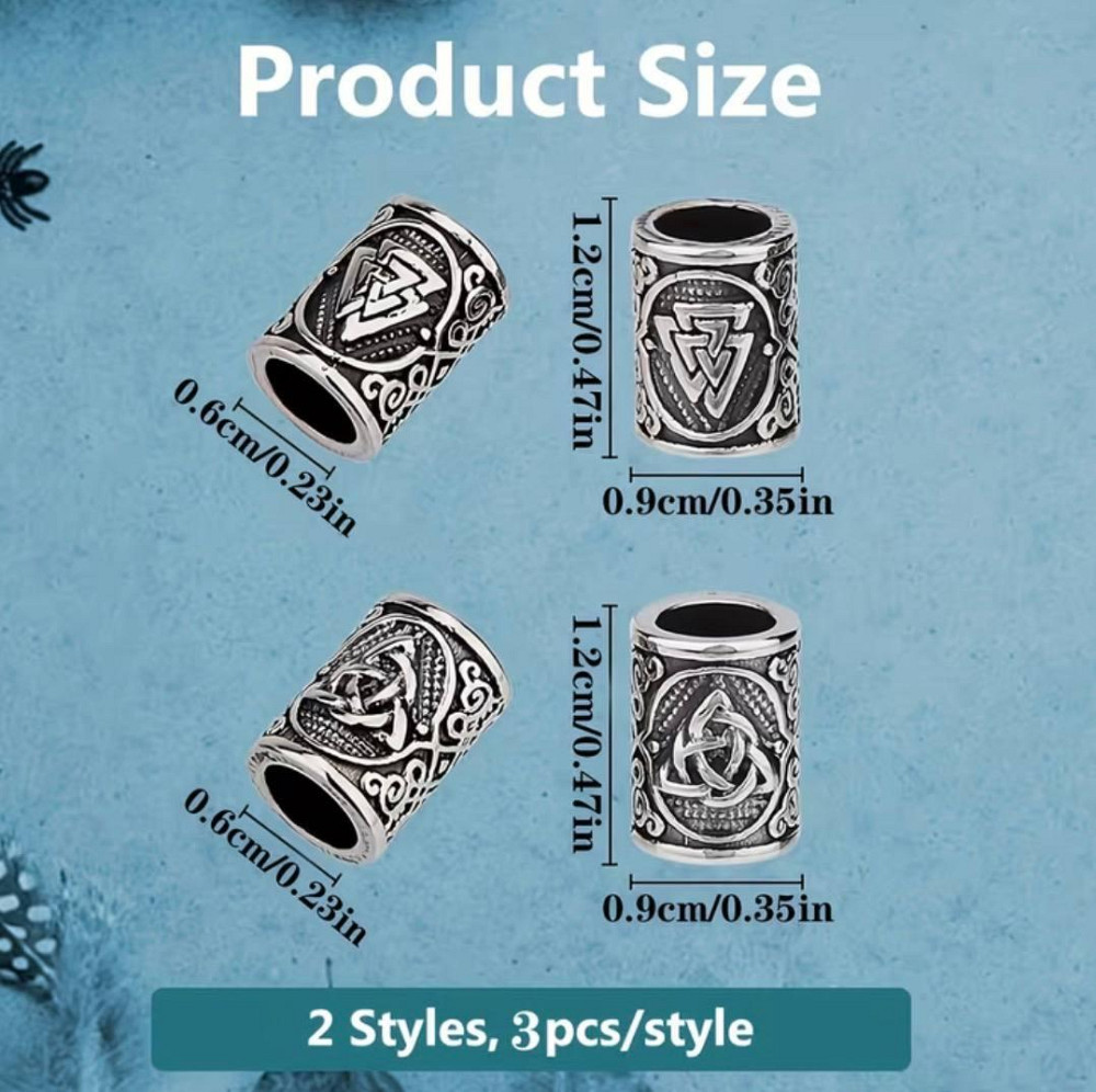 Набор бусин с рунами 6 шт, металлические бусины для браслетов и украшений, символы викингов, отверстие 6 мм Киев - изображение 2