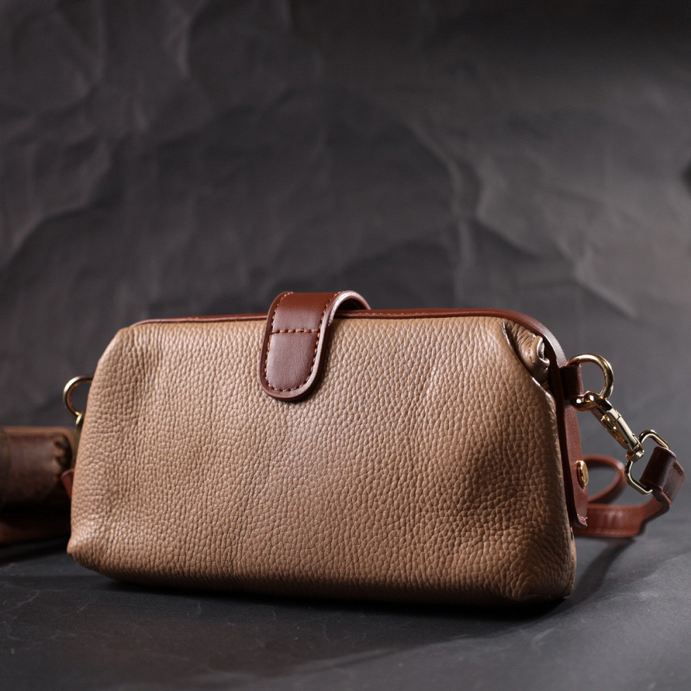 Стильний клатч з цікавою клямкою з натуральної шкіри Vintage 22423 Бежевий Київ - фото 10