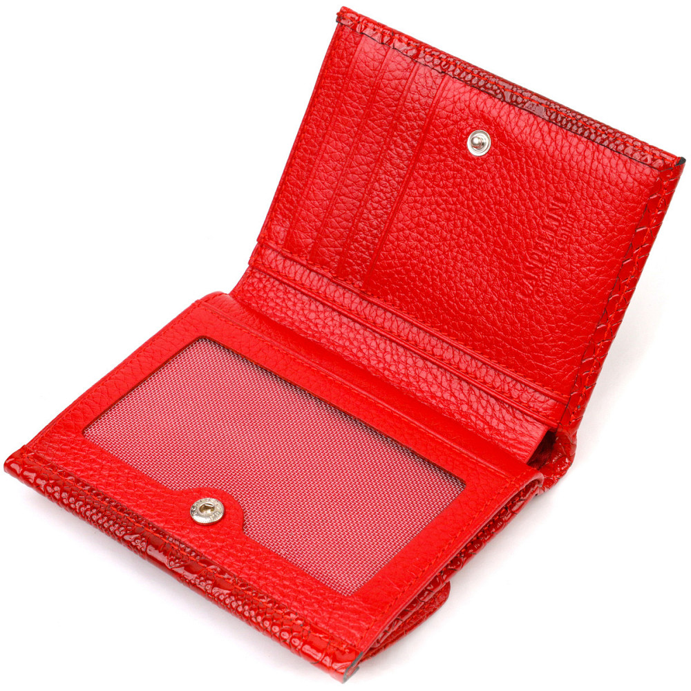Лакированный кошелек для женщин среднего размера из натуральной кожи с тиснением под рептилию Красный (CANPELLINI) Киев - изображение 9