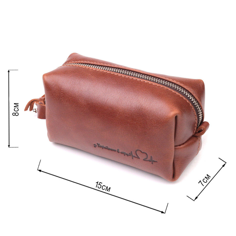 Косметичка невеликого розміру з гладкої шкіри на блискавці Серце GRANDE PELLE 16762 Світло-коричнева Київ - фото 3