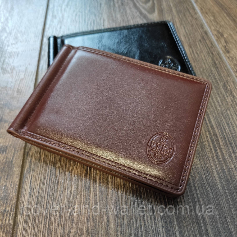 Затискач для грошей на магнітах із монетницею (коричневий) Київ - фото 1