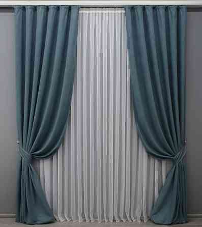 Комплект готовых штор VR-Textil Микровелюр Petek № 1489ш Серо-голубой 150х270 см 2 шт (33-0442) Киев