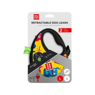 Повідець для собак WAUDOG R-leash з контейнером для пакетів "Мохнаті монстри", світловідбивна стрічка, S (255-4050) Вінниця
