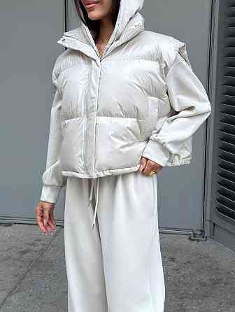 Жіночий стильний теплий костюм-трійка з турецької двонитки + плащівка емі Білий, 46 Одеса