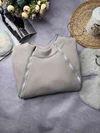 Жіноча стильна тепла об'ємна худі турецька треніт на флісі Бежевий Одеса