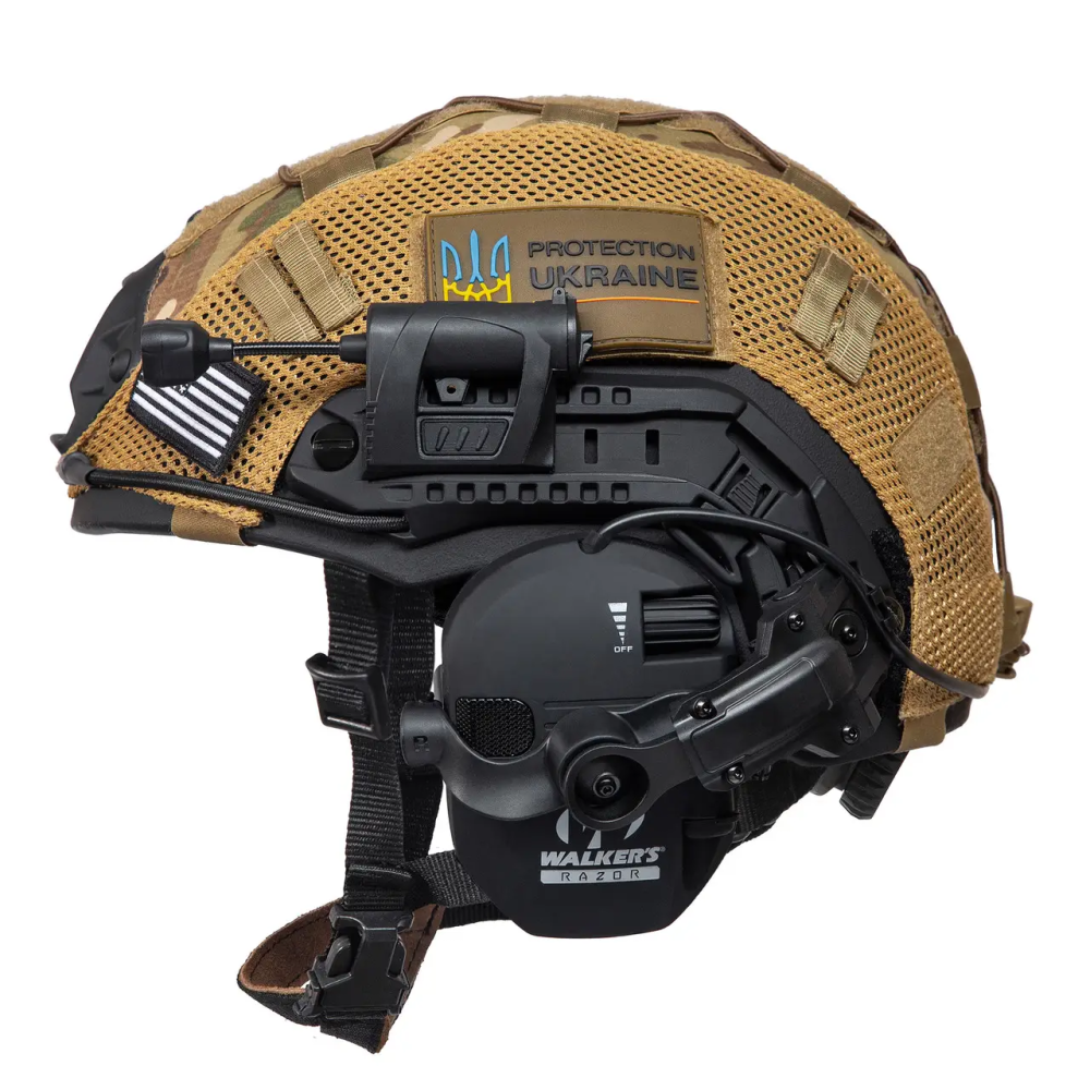 Тактичний шолом Fast Helmet NIJ IIIA + навушники Walkers Razor Slim + чебурашки + ліхтарик + кавер (L) Київ - фото 2