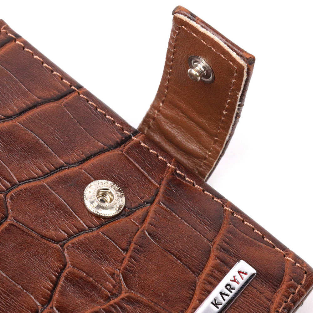 Цікавий чоловічий гаманець із натуральної шкіри з тисненням під крокодила Коричневий (KARYA) Київ - фото 9