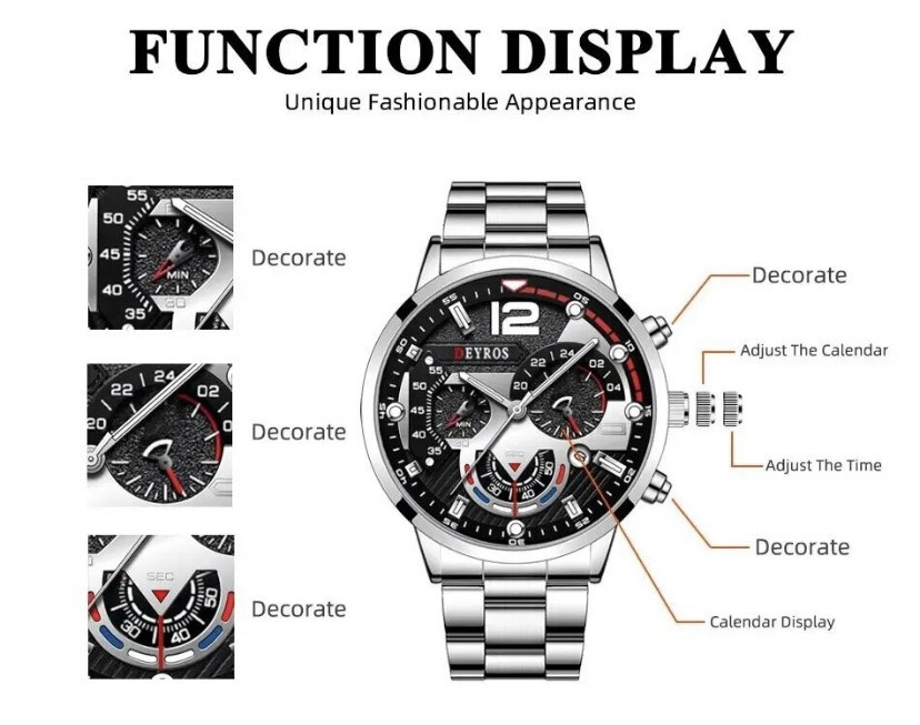 Подарочный набор для мужчин наручные часы с браслетом диам 42мм длин 24см шир рем 2 см без коробки серебряный Киев - изображение 8