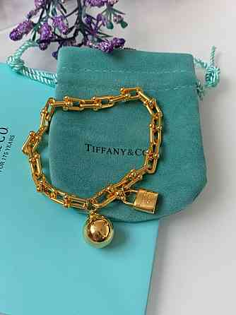 Браслет цепь Тиффани Tiffany с шариком и замочком / позолота / мешочек Тиффани Одесса