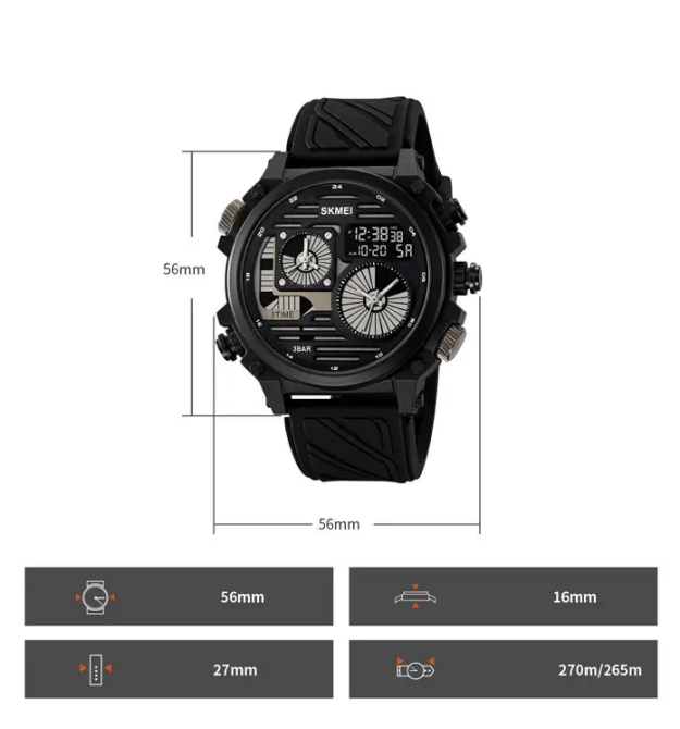 Годинник чоловічий наручний спортивний Skmei 2202 (Чорний силіконовий ремінець) Вінниця - фото 7