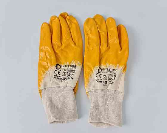 Господарські рукавички Залита Нітрил жовтий No8 "Intertool" (12 пар) Харків