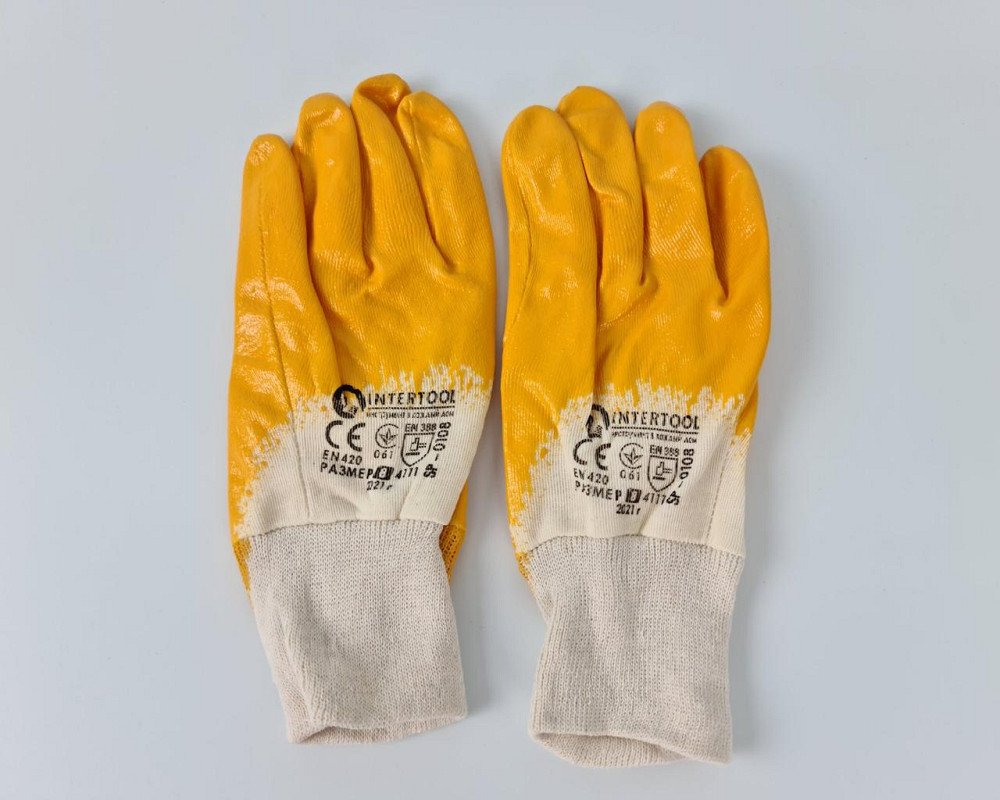 Господарські рукавички Залита Нітрил жовтий No8 "Intertool" (12 пар) Харків - фото 4