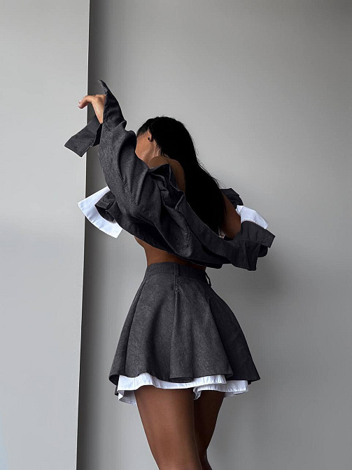 Женский стильный костюм двойка: пиджак и юбка микровельвет Графит, 46/48 Одесса - изображение 3