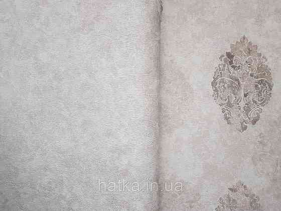 Шпалери вінілові на флізеліні гарячого тиснення DU&KA 1.06х10 вензель основа під штукатурку сірі коричневі Київ
