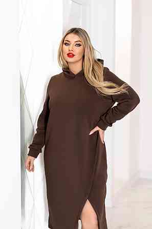 Тепла трикотажна сукня міді з капюшоном "Era" | Норма і батал Шоколадний, 54-56 Київ