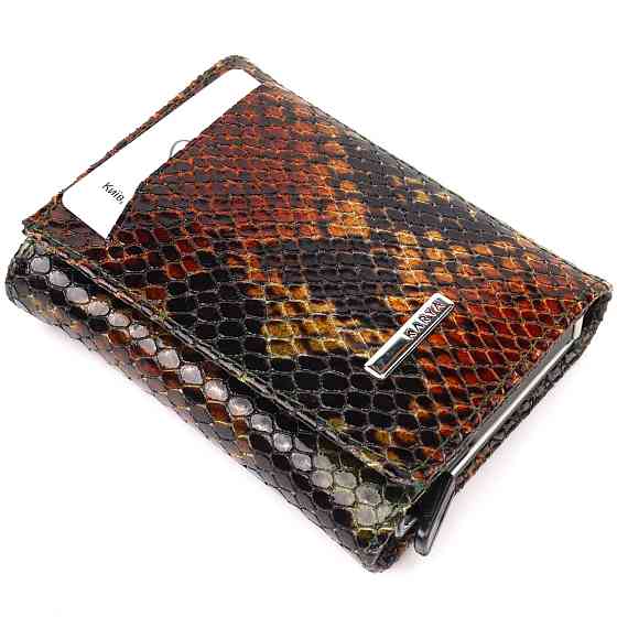 Лакированная визитница из натуральной фактурной кожи под змею Разноцветный (KARYA) Киев
