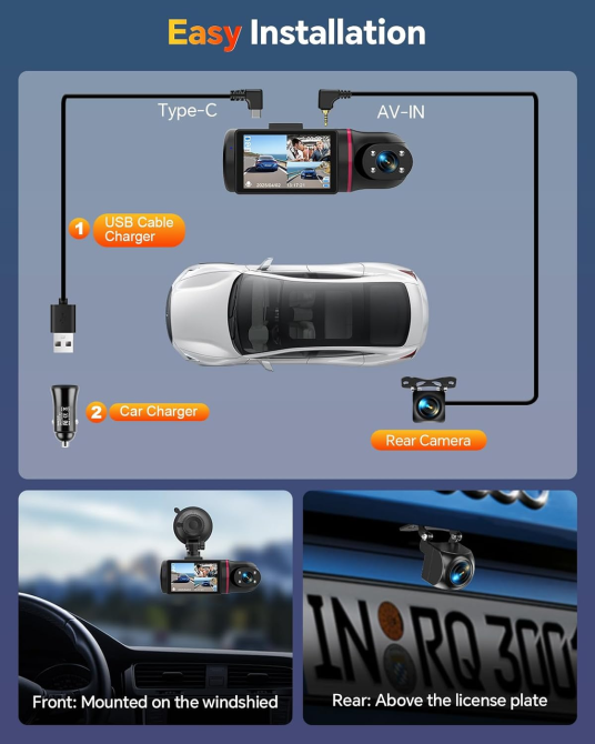 Відеореєстратор Kussla X30 3-канальний Full HD 1080P, 3 камери, нічне бачення, G-сенсор, IPS 3", карта 64 ГБ Київ - фото 8
