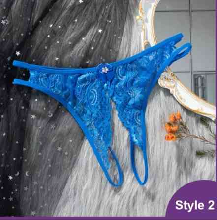 Стрінги з розрізом сині, розмір універсальний, резинка до 84см Київ