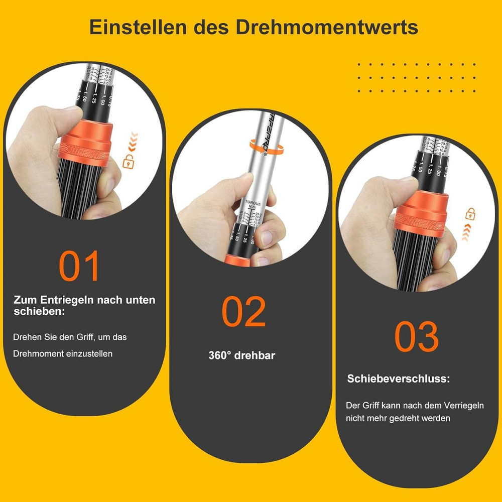 Динамометричний ключ ATsafepro AT215A002 мультиколірний 1/4" 5-25 Nm 72 зубці набір 15 шт для велосипеда і мотоцикла з насадками Київ - фото 8