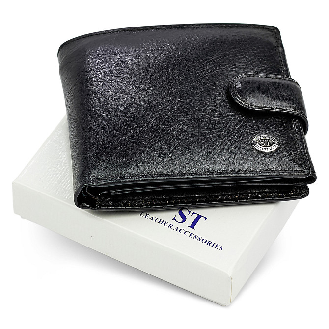 Класичне чоловіче портмоне з натуральної шкіри ST Leather В102 Чорний Київ - фото 2