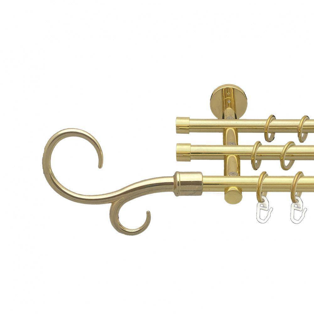 Карниз Orvit Гак Подвійний металевий трирядний циліндр (20 см) гладка труба кільце металеве Золото 16\16\16 мм Львов - изображение 1