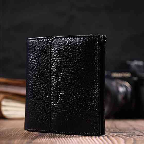 Компактний жіночий гаманець з місткою монетницею на кнопці з натуральної шкіри Чорний (Tony Bellucci) Київ