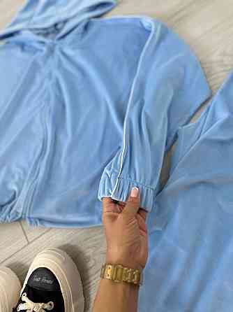 Женский стильный комфортный костюм двойка велюр спорт Premium Голубой Одесса