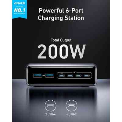 Зарядний пристрій Anker GaNPrime 200W 4xUSB-C PD + 2xUSB-A Black (A2683341) Вінниця