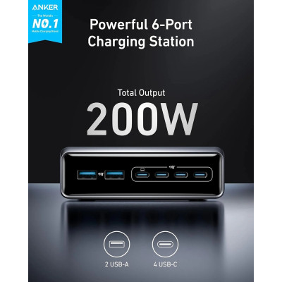 Зарядное устройство Anker GaNPrime 200W 4xUSB-C PD + 2xUSB-A Black (A2683341) Винница - изображение 4