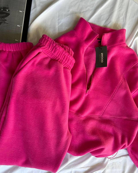 Женский теплый прогулочный костюм: кофта и брюки двусторонний флис Розовый, 48/52 Одесса - изображение 2