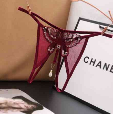 Сексуальні стрінги з метеликом та паєтками універсальний бордовий Київ