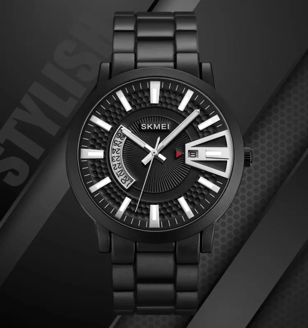 Мужские часы Skmei 1985 на браслете (Черные с серебристым) Киев - изображение 4