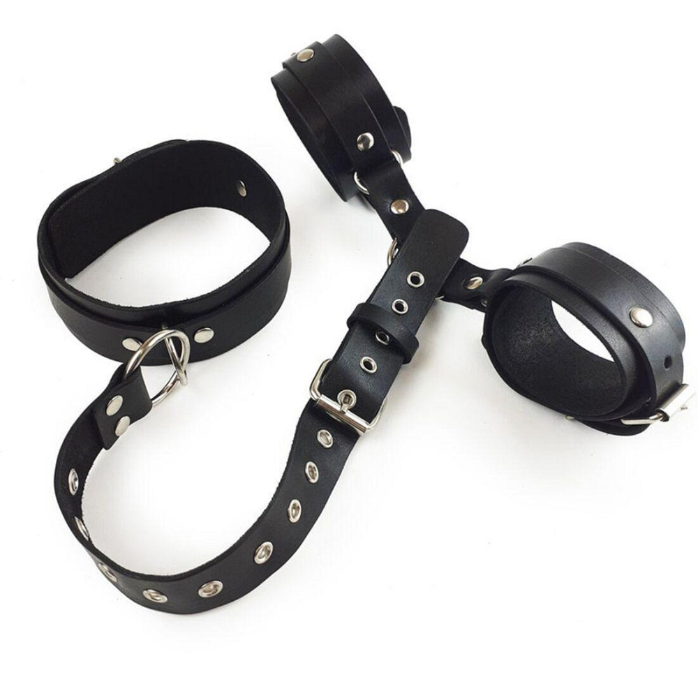 Фіксатори для шиї та рук Art of Sex - Bondage Set з натуральної шкіри, колір чорний Sex Aura Київ - фото 4