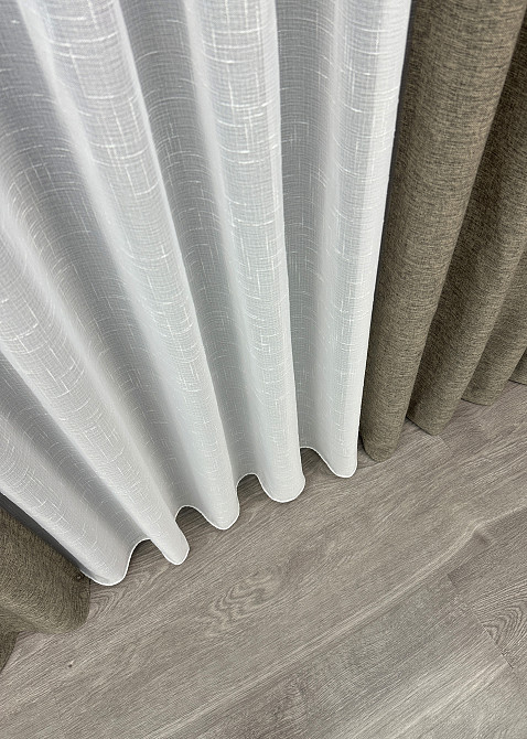 Комплект штор VR-Textil Лен Мешковина 150х270 2шт и Тюль 600х270 1770ш-115т Какао с белым 71-023/5 Киев - изображение 8