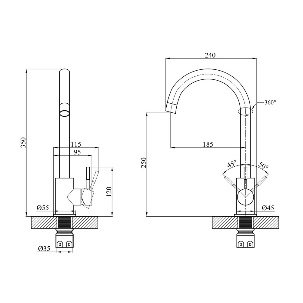 Змішувач для кухні Agua Acero - INOX035 сатин Київ - фото 2