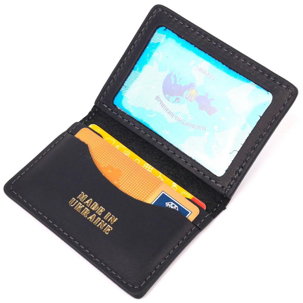 Стильная обложка на документы в винтажной коже Слава ЗСУ GRANDE PELLE 16703 Черная Киев - изображение 4