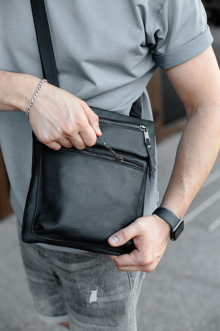Сумка-мессенджер із натуральної шкіри, сумка через плече чоловіча SKILL Bizz (Чорна) Суми - фото 4