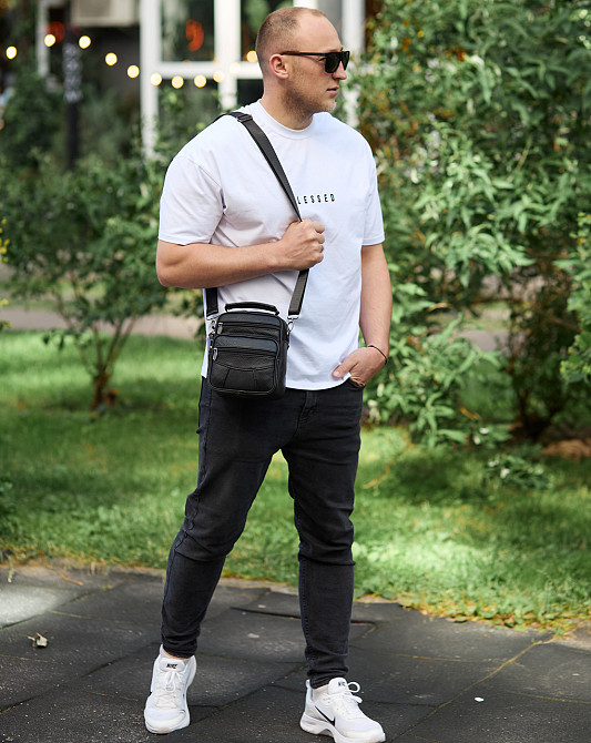 Чоловіча шкіряна сумка-барсетка Tiding Bag чорна Київ - фото 10