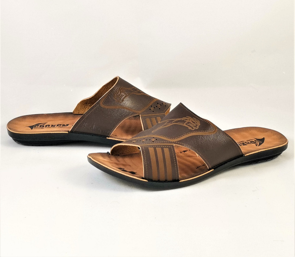 Мужские Шлёпанцы Тапочки Кожаные Сланцы Коричневые (размеры: 42) Днепр - изображение 2
