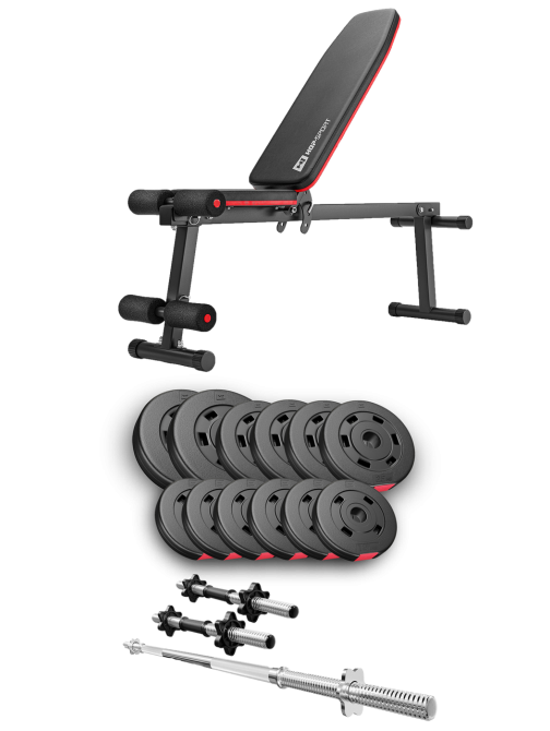 Набір Hop-Sport Premium 38кг з лавою HS-1010 Pro, штангою та гантелями Київ - фото 1