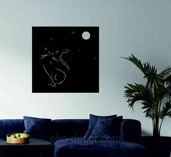 Декоративное настенное 3D Панно «Кот» Декор на стену с объемом 90*90 см, Черный Киев